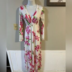 Floral Maxi Dress with Pink and Green Accents
